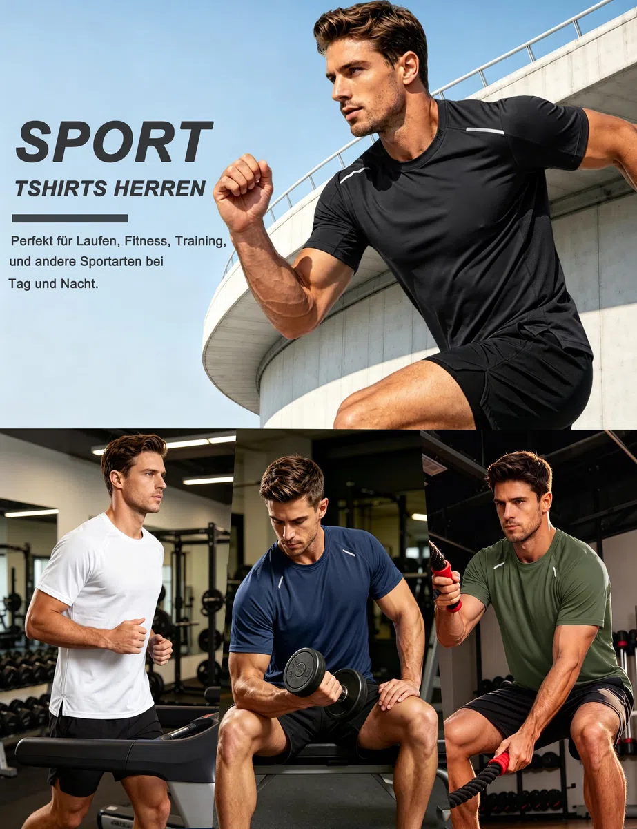 TACVASEN Sport T-Shirt Herren, Schnelltrocknend Atmungsaktives Funktionsshirt Für Fitness, Training, Gym Und Laufshirt