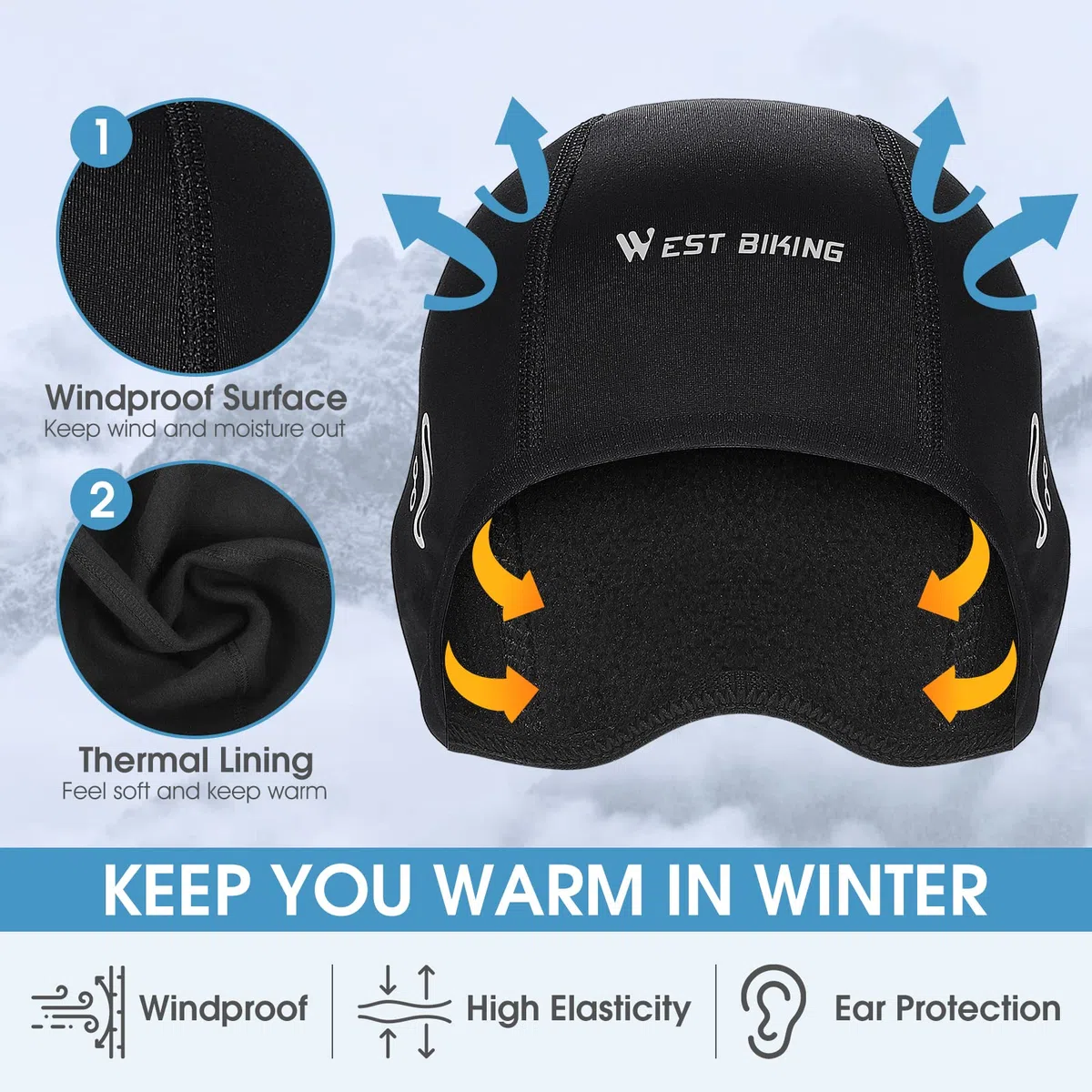 ICOCOPRO Fahrrad Mütze Helm-Unterziehmütze Herren/Damen | Bike Warm Cap | Winddichte Warm Wintermütze | Sport Mütze für Radfahren Skifahren Laufen Snowboarden Outdoor