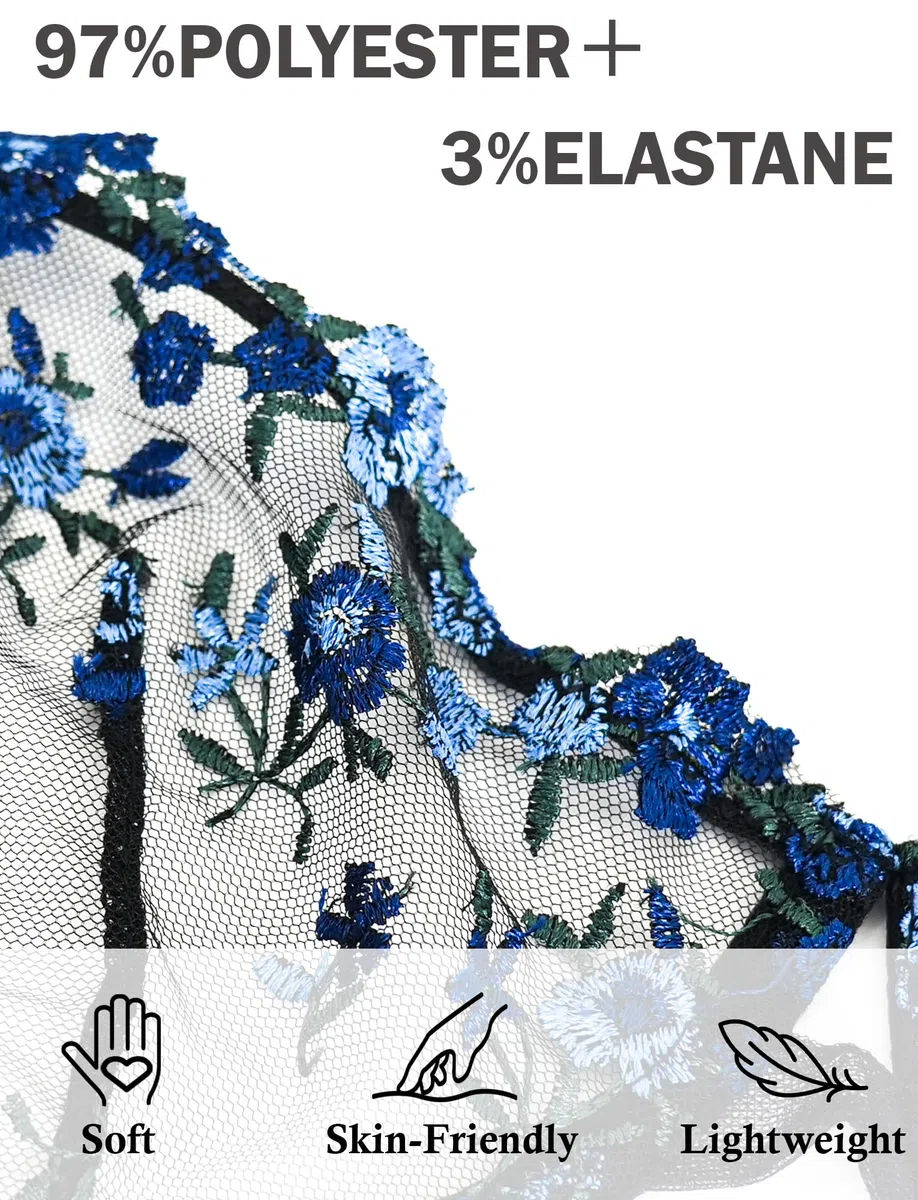 AIEOE Damen Dessous Set Spitze Teddy BH Spitze Floral mit Unterhose für Reizwäsche BH Unterhose Blumen Bestickt Träger Unterwäsche 2 Teilig Lingerie Aaus Spitze Negligee Verstellbar Outfit - XS-L