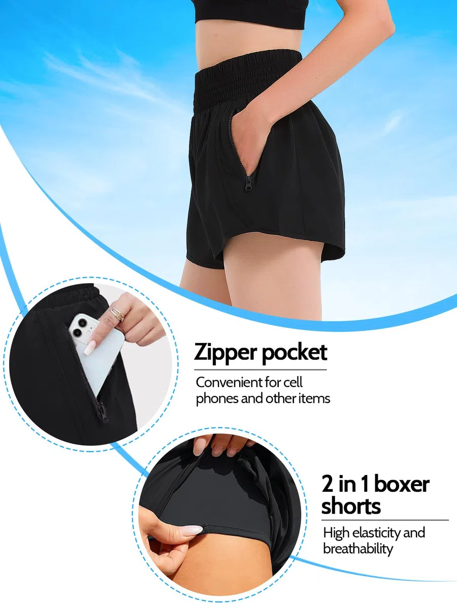 Sport Shorts Damen Sommer Laufshorts Damen 2 in 1 Kurze Sporthose High Waist Laufhose Schnelltrocknende Running Shorts Trainingshose mit Tasche