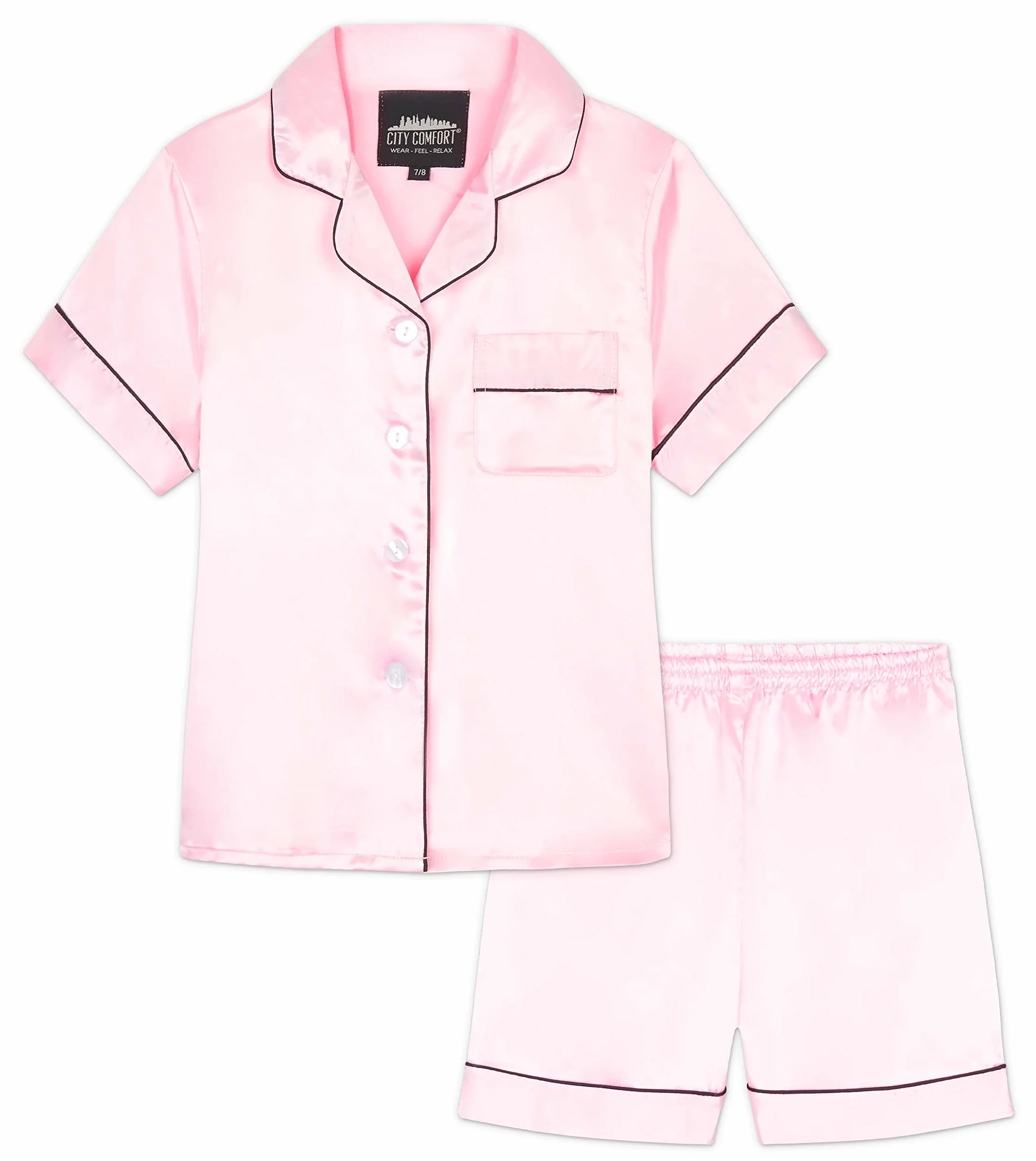 CityComfort Schlafanzug Mädchen 7-16 Jahre, 2-teiliges Satin Sommer Pyjama Set mit Kurzarm Top und Shorts, Geschenke für Mädchen