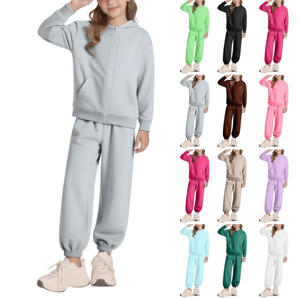 Trainingsanzug Kinder Jogginganzug Mädchen Junge 2 Teiliges Einfarbig Sportanzug mit Reißverschluss Sweatjacke Jogginghose Set Bekleidungssets Sportoutfit