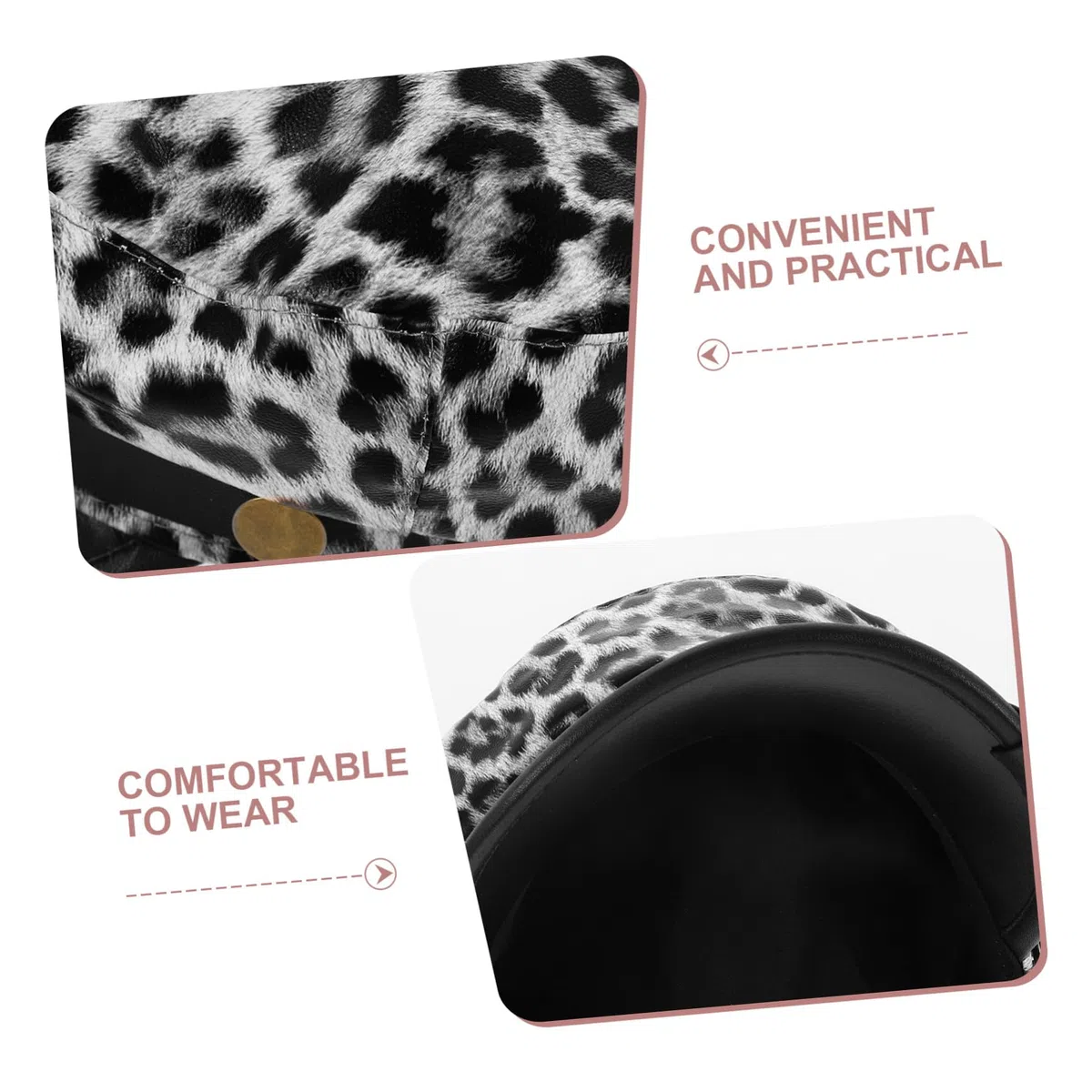 COLLBATH Leopard Print Punk Beret Cap Damen Pu-Leder Flat Top Newsboy Mütze Künstler Stil Vielseitig Winter Streetwear