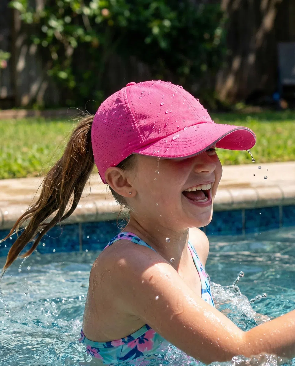 Mädchen-Hut mit überkreuztem Pferdeschwanz, reflektierend, leicht, Baseballkappe für Kinder, schnell trocknend, Netzstoff, Sportmütze für Alter 7–12 Jahre