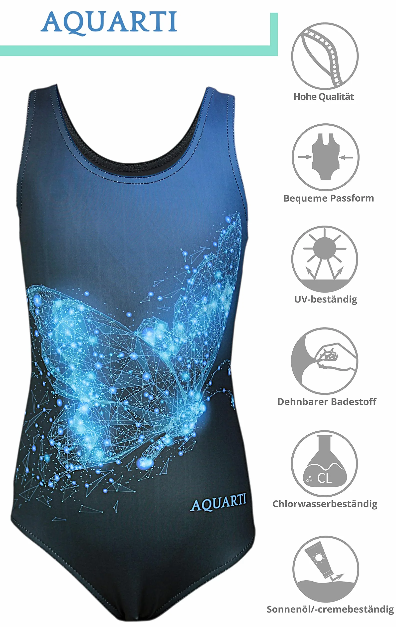 Aquarti Badeanzug Mädchen – Sportlicher Mädchen Badeanzug mit Ringerrücken Print