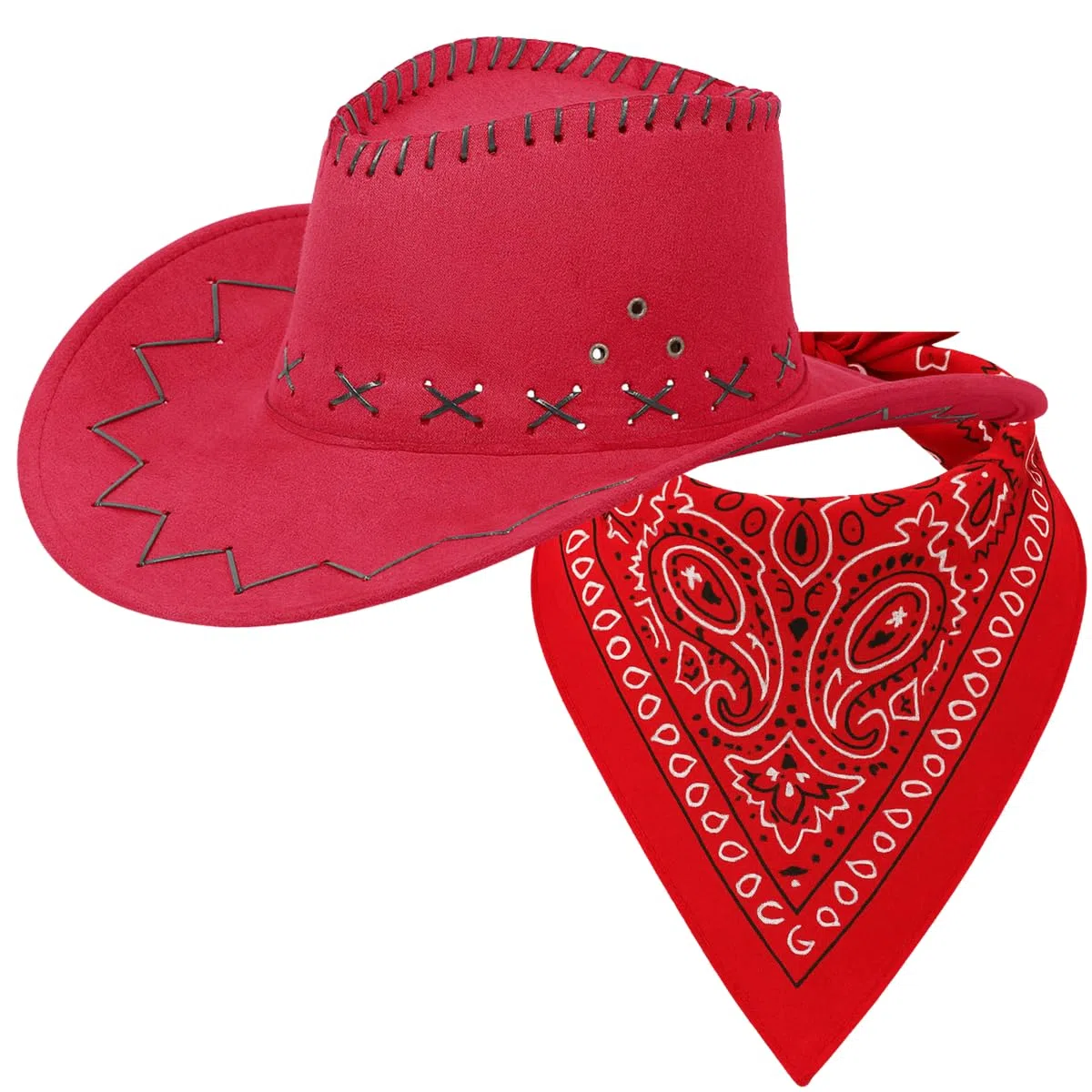 Cowboyhut Set mit Halstuch – Farben & Farbkombinationen frei wählbar – Cowboy Hut für Damen & Herren – Party, Karneval, Wild West & Fasching – verschiedene Hut- & Tuchfarben