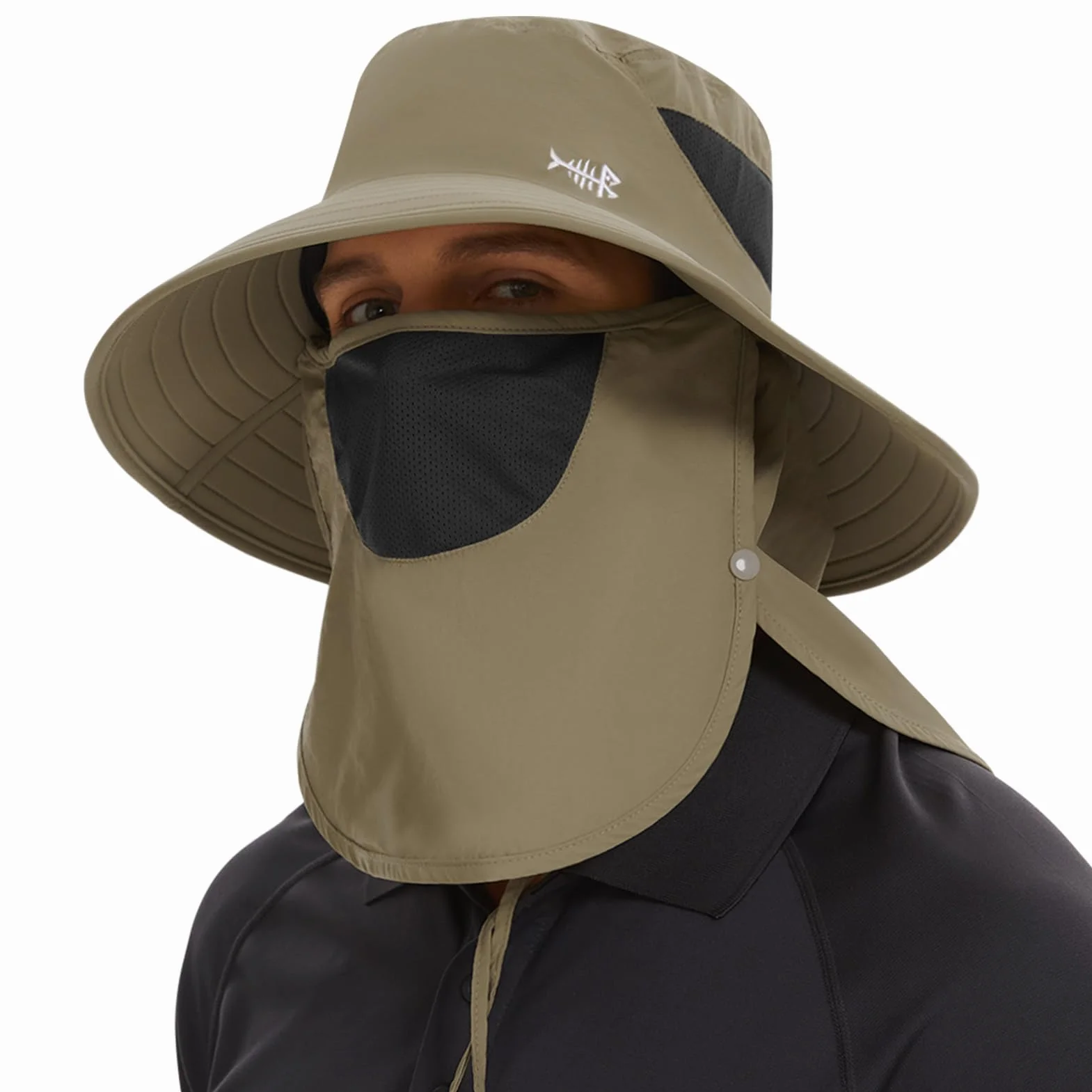 Bassdash Sonnenhut Fischerhut UPF 50+ Breiter Krempe Wanderhut mit abnehmbarem Gesichtsschutz und Nackenklappe Atmungsaktiver Unisex Wasserfester Angelnhut für Damen Herren