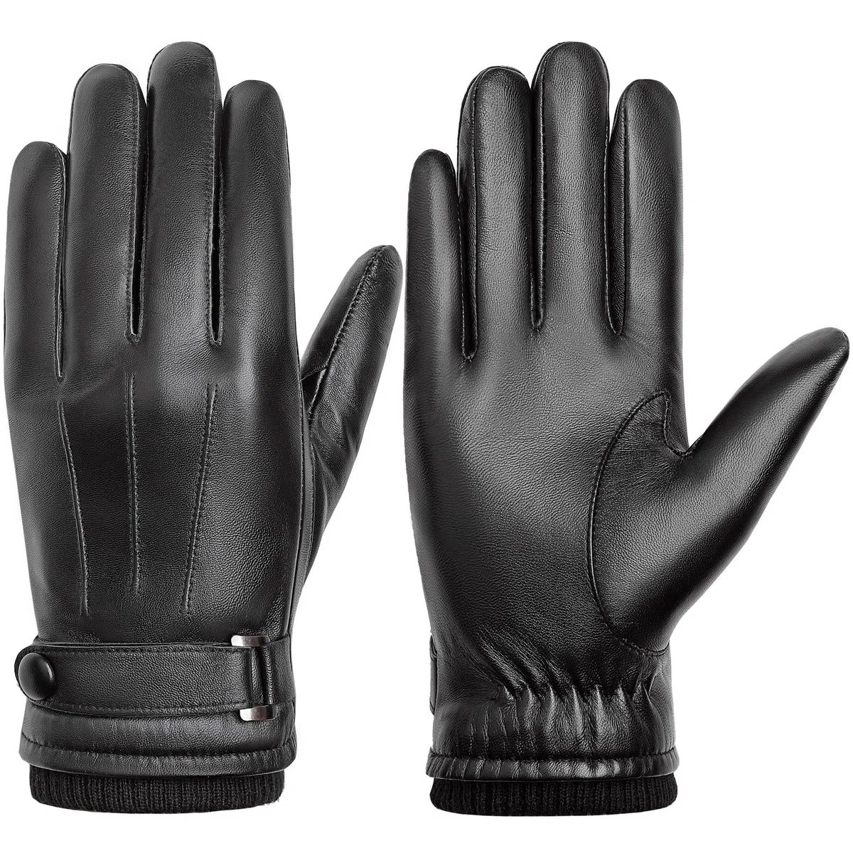 BISON DENIM Herren Thermo Winterhandschuhe Echtleder Handschuhe Touchscreen Lederhandschuhe Warme mit Fleece gefütterte Handschuhe Winddicht Wasserdicht