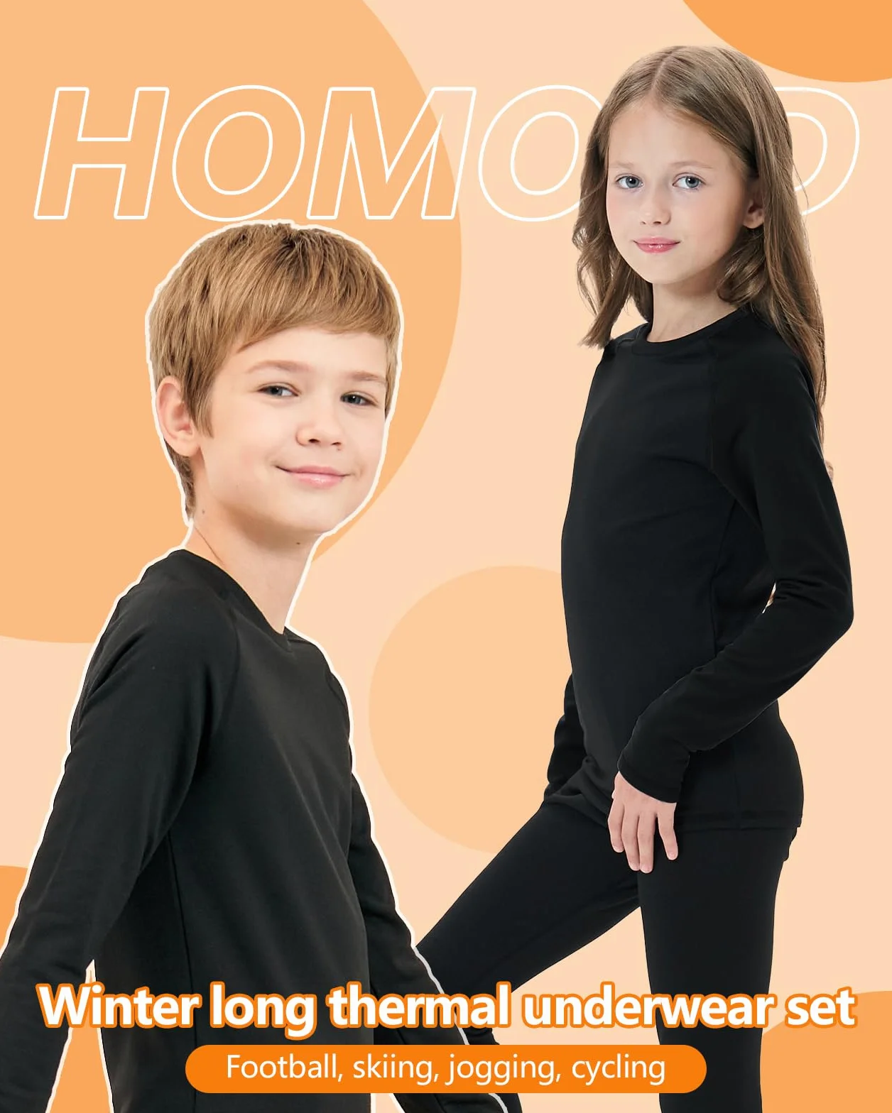 Homord Thermounterwäsche Kinder, Skiunterwäsche Funktionsunterwäsche für Ski,Fussball,Sport - Thermo Unterwäsche Set für Jungen und Mädchen Lange Atmungsaktiv Sportunterwäsche für 6-14 Jahre Kids
