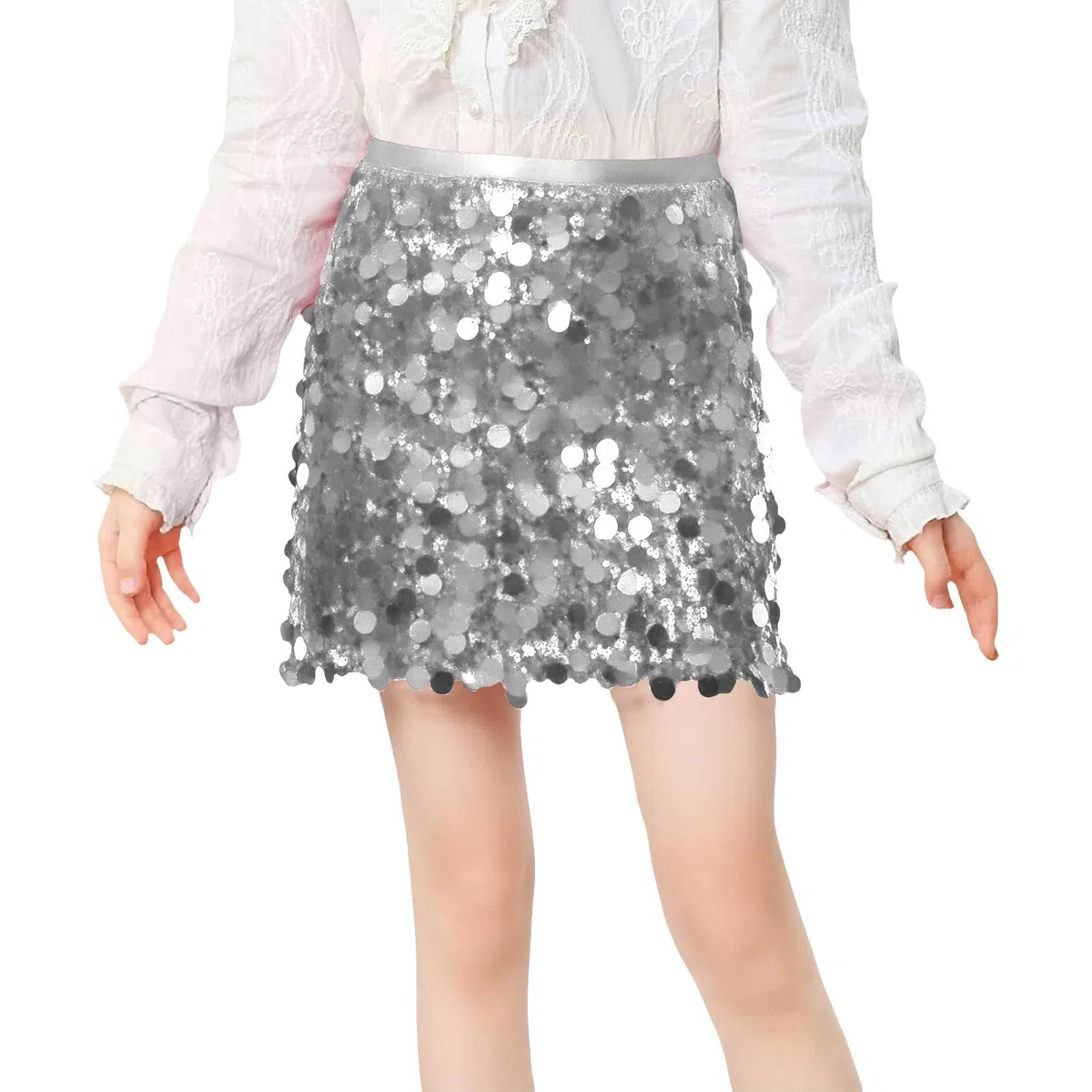 Glitzer Rock mädchen Glitzerrock Mädchen Pailletten Rock Elastischer Bund Funkelnde Glitzer Plissee Skorts mit Futter für Kinder Tanz Prinzessinnen 152