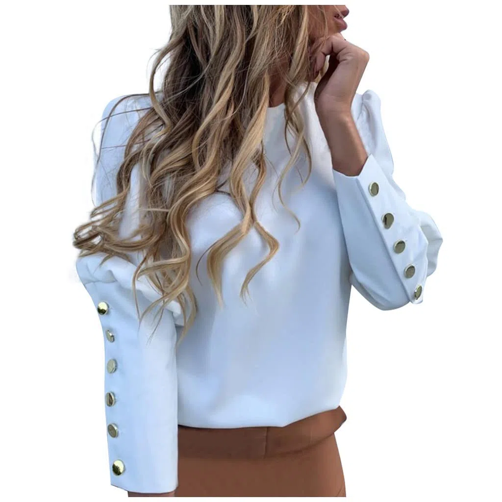 Langarmshirt Damen Tops Hemd Bluse Solid Rundhals Langarm Shirt Bluse Lose Tunika Top