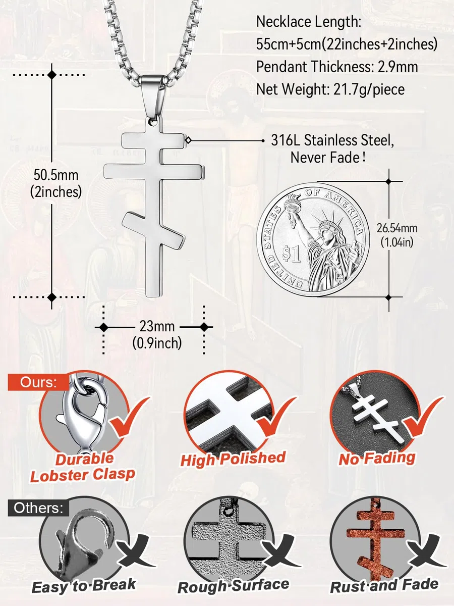 FaithHeart Orthodox Kreuz Kette mit für Herren Damen, Punk Halskette mit Kreuz des Orthodoxen，Edelstahl/925 Orthodoxe Kreuz，Kette mit Anhänger für Orthodoxe Christen
