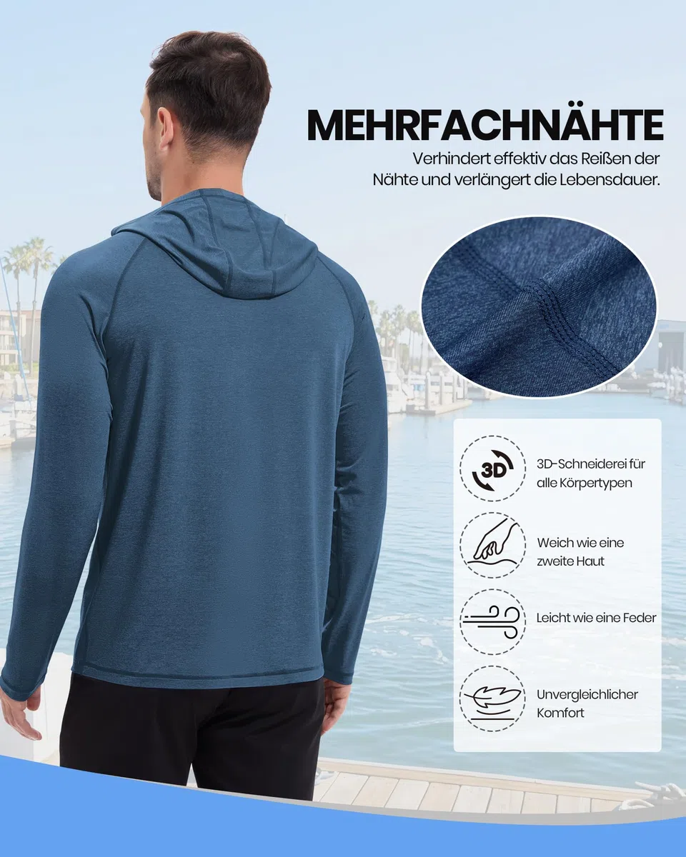 MEETYOO Sun Hoodie Herren & UPF50+ UV Shirt Herren, Kapuzenpullover–Atmungsaktiv, Belüftet, Schnelltrocknend, Ideal für Angeln, Outdoor und Alltag