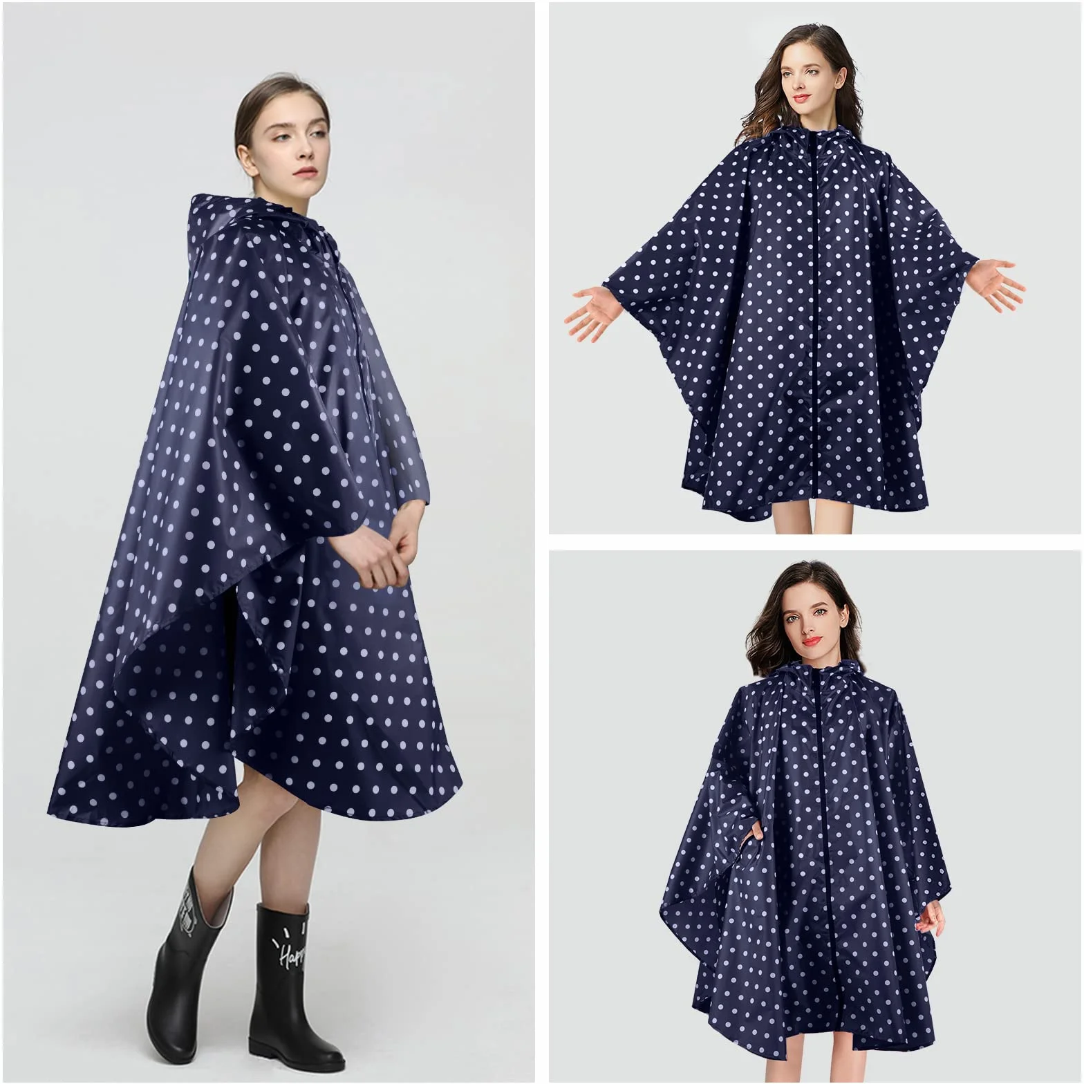 SOPPY Regenmantel für Frauen, Langer Regenponcho wasserdichte Regenbekleidung Regenjacke Winddichte Regencape Raincoat Regenschutzbekleidung mit Pattentasche Kapuze Tunnelzug