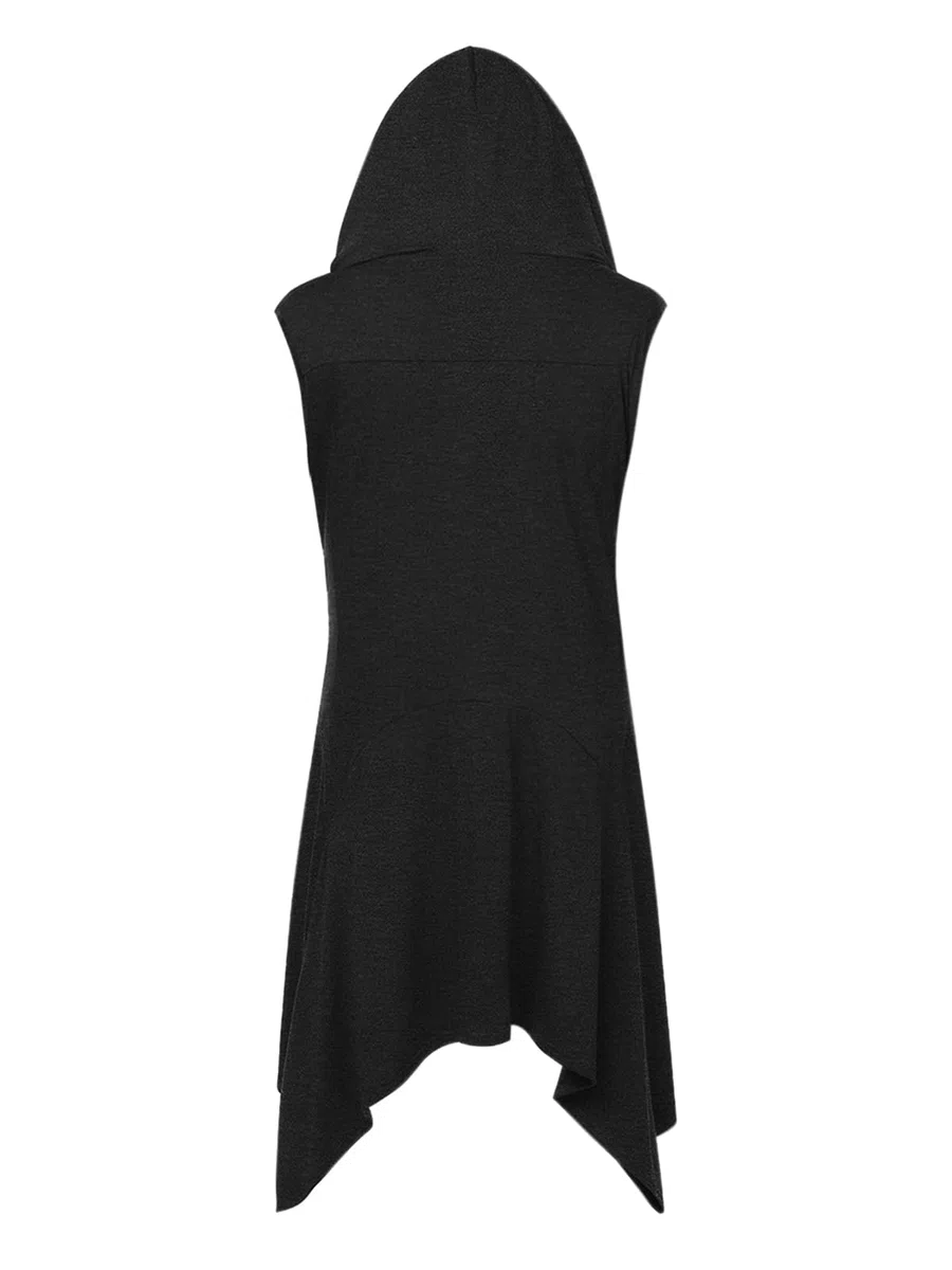 Runcati Herren Rüschen Jacke Lange Kapuze Ärmellos Schal Kragen Cardigan Drapiert Einfarbige Leichte Cape Mantel