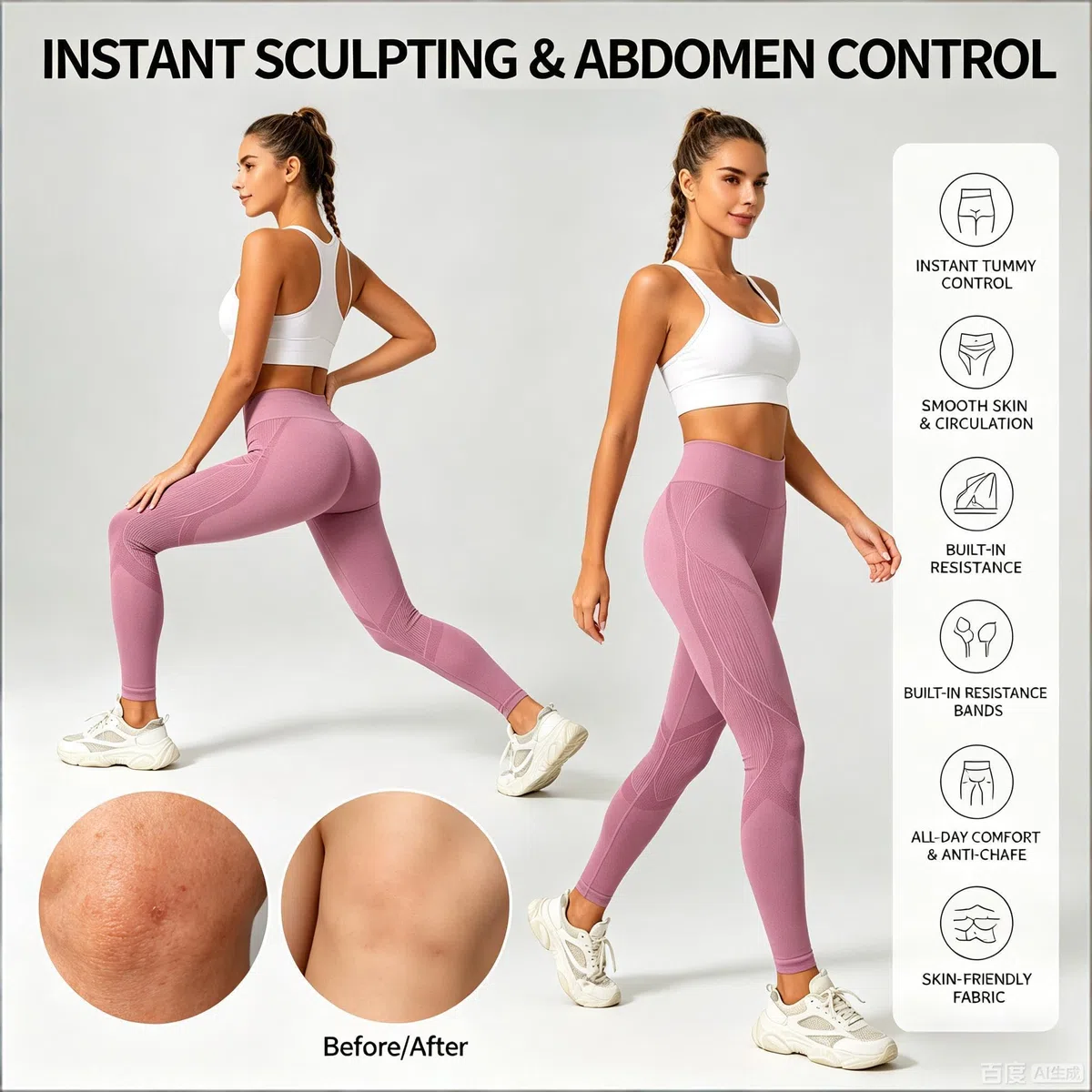 Coreex Celluflex 3D- Kompressionsleggins Damen, Anti Cellulite Sportleggings High Waist Push Up, Kompressionleggings Lipödem Damen Legging Lymphdrainage Gym Scrunch Sport Yoga Hose Sportbekleidung