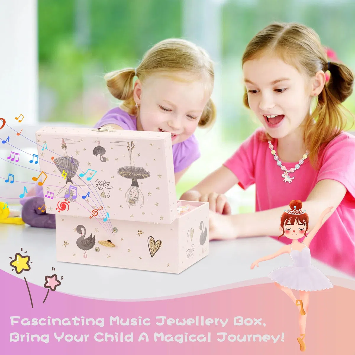 Schmuckkästchen Mädchen, Spieldose mit Ballerinamädchen, Schmuckaufbewahrung Kostenlos für Halskette Armband Ohrclip Ring, Mit Spiegel Schubladen Musik Schmuckbox, Kindergeburtstagsgeschenk Set 3-10