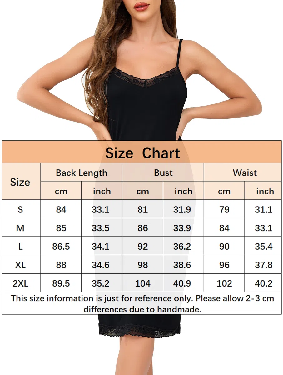 Vlazom Damen Unterkleid Lang mit Spitze Modal Unterkleider Unterröcke Petticoat Sexy Negligee mit Trägern Nachthemd Sleepwear
