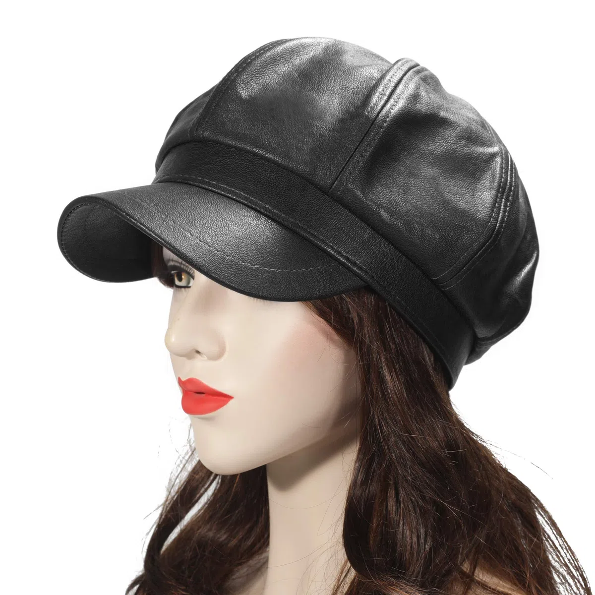 ZLYC Unisex PU Leder Ballonmütze Schirmmütze Retro Klassisch Achteck Kappe Winter Baskenmützen