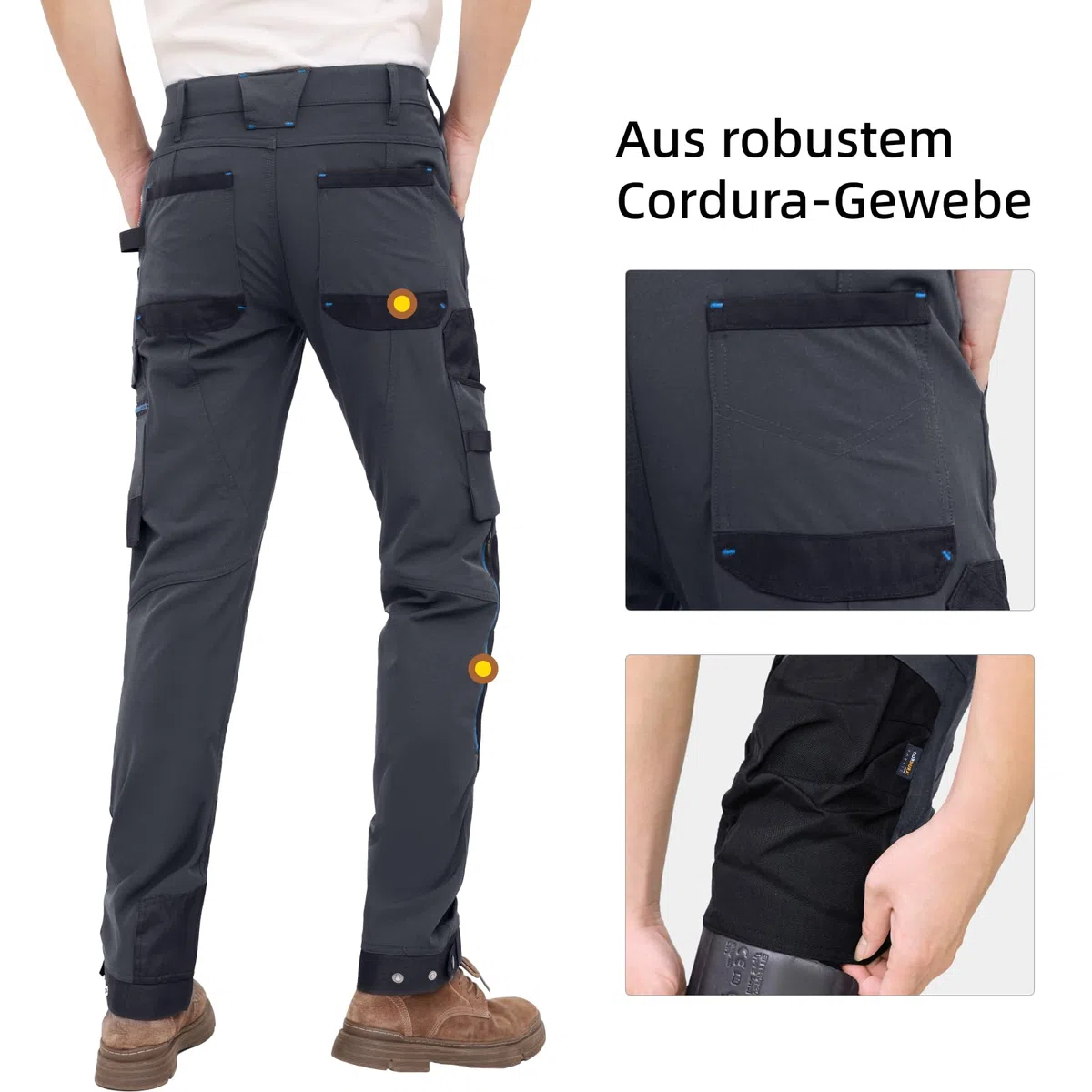 WORK IDEA Herren Slim-Fit Stretch Arbeitshose: Kritische Stoffbereiche aus Cordura – strapazierfähige Eleganz für vielfältige Arbeitsanforderungen.