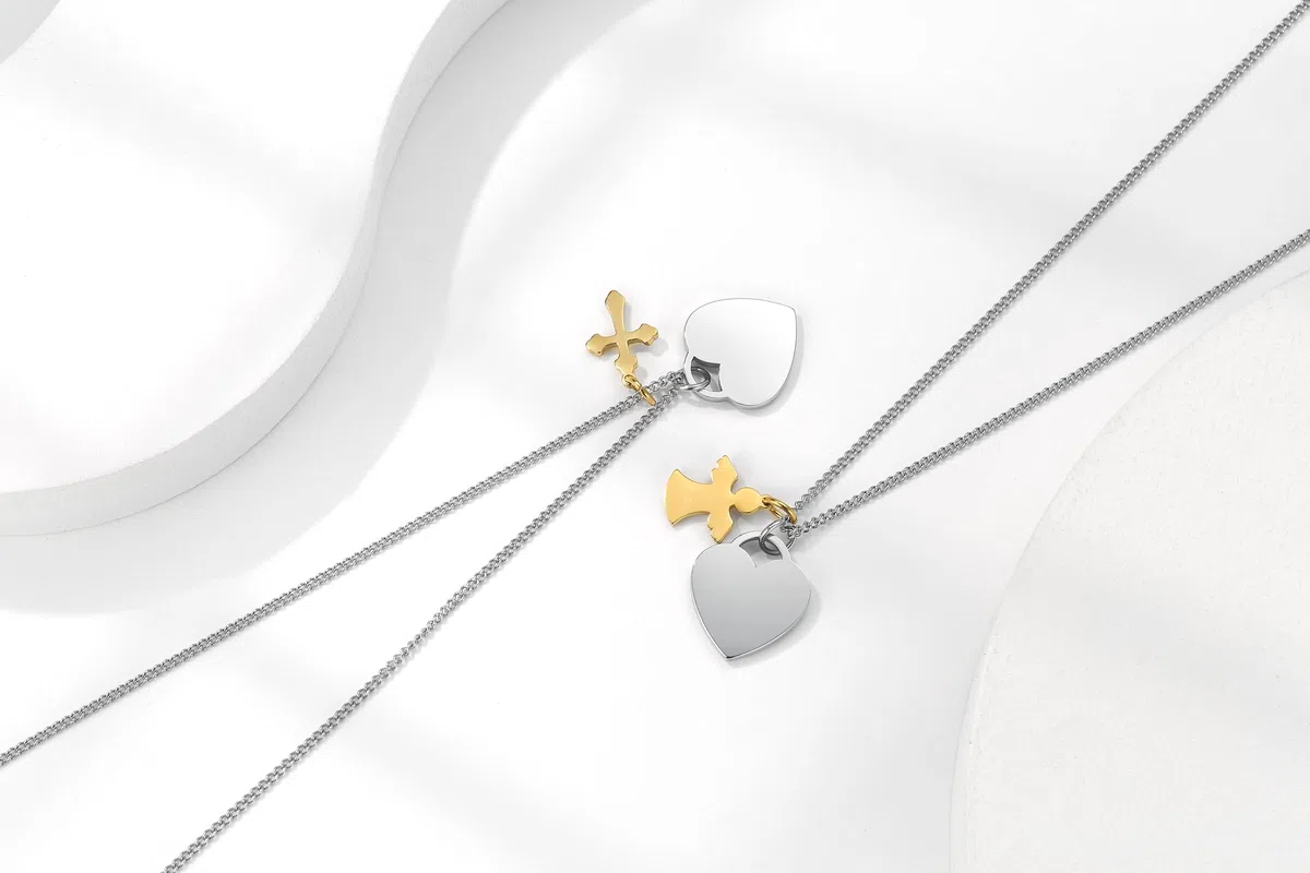 TMT Personalisierte Taufkette für Mädchen mit Schutzengel oder Kreuz (silber & rose-gold) | Kette mit Namen Gravur | Ideal als Geschenk zur Einschulung, Firmung, Taufe, Taufgeschenke für Mädchen