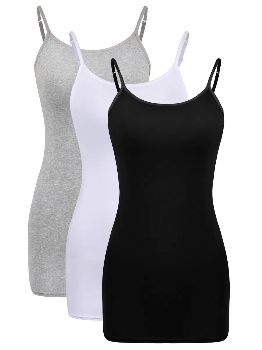 WILLBOND 3 Pieces Women Basic Long Tanks Adjustable Spaghetti Strap Camisole Top