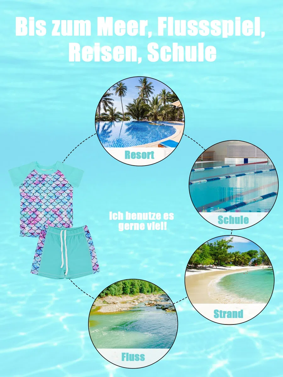 2-teiliger Mädchen-Badeanzug, 4–5 Jahre, Kinder-Badeanzug, Rashguard-Set, UV-Schutz, Bademode, Badeshorts, kurzärmelig, zweiteilig, für Strand, Pool, Sommer