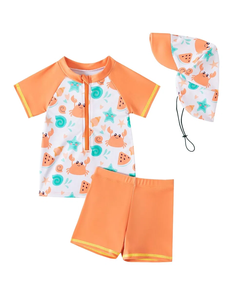 WYTbaby Baby Badeanzug Zweiteile Uv Kleidung Baby Kurzärmel Uv Schutzkleidung für Baby Junge Mit Sonnenhut