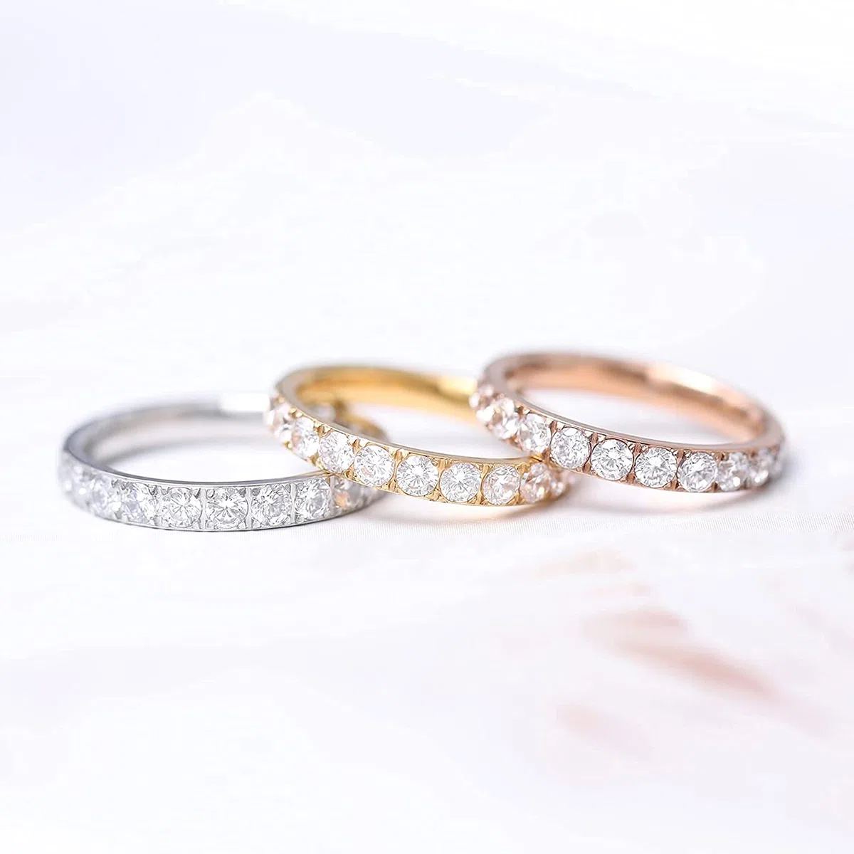 Zakk Eternity Ring 3mm Damen Ewigkeitsringe Titan Verlobungsringe Eheringe Trauringe Memoirering mit Zirkonia Silber Gold Rosegold