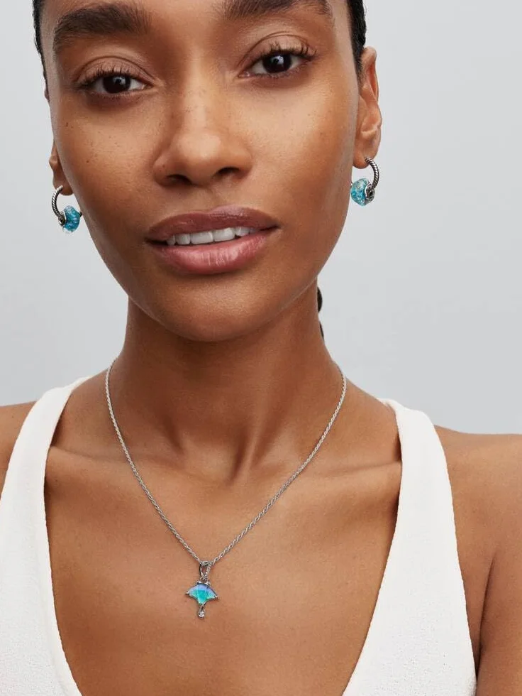 PANDORA Sterling Silber Charm Türkis Muranoglas Glitter