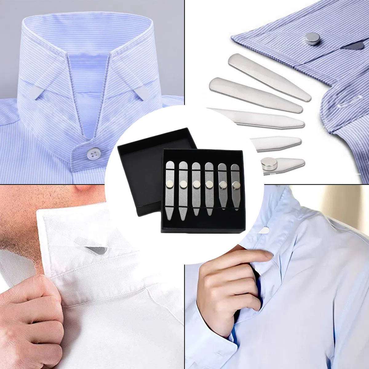 KragenstäBchen,Collar Stays,Metall Hemdkragen Hemdkragen StäBchen,Hemdkragen-EckstüCk,Silberner Hemdkragenhalter,KragenstäBchen Set,FüR vatertagsgeschenk für papa