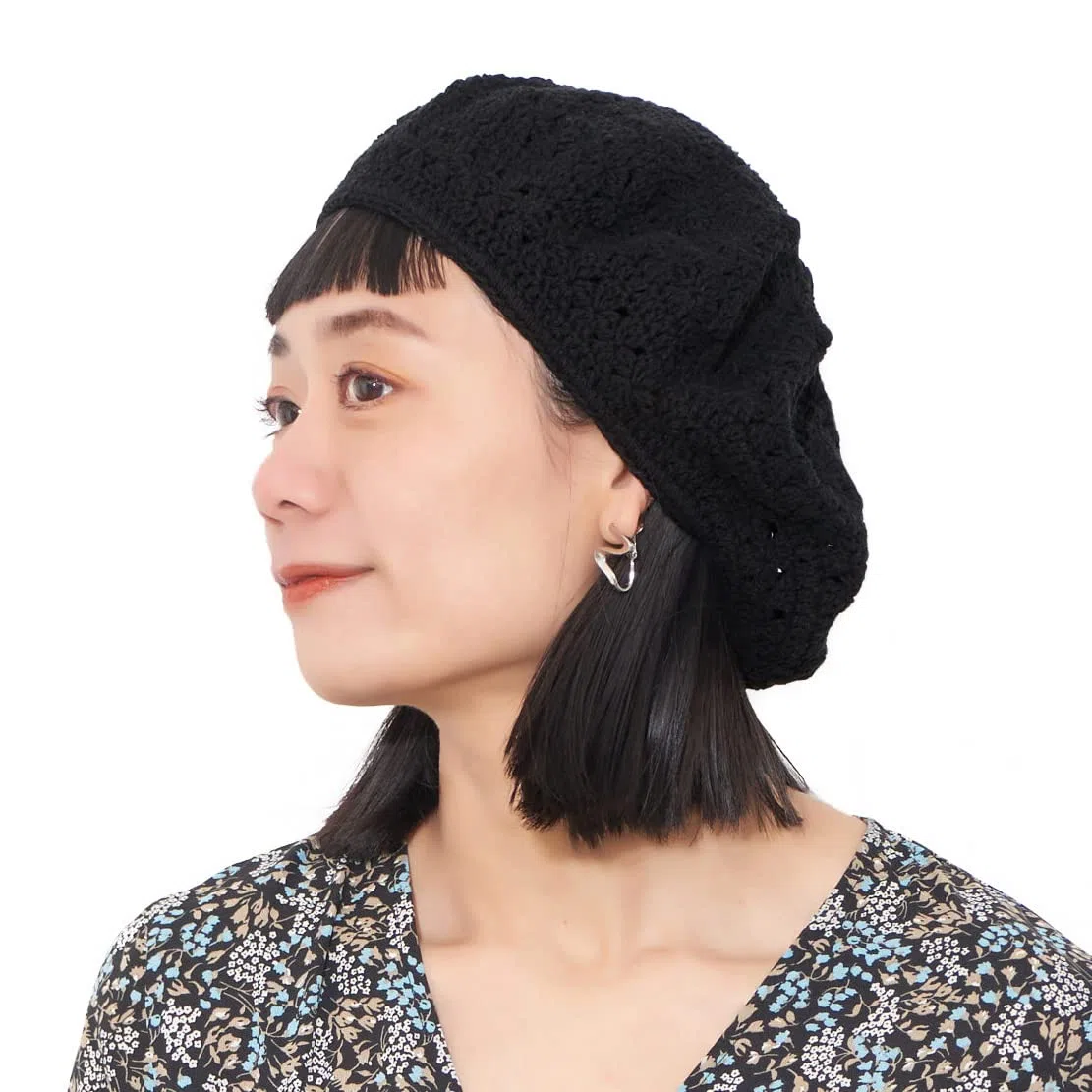 CHARM Baskenmütze Damen Beret Häkelmütze Barrett - Sommer Mütze Pantomime Französische Mütze Strickmütze Lochmuster