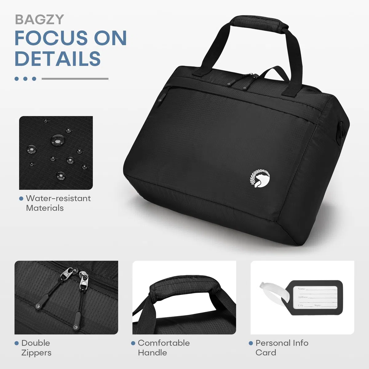 BAGZY Handgepäck 40x30x15 cm British Airways KLM Air France Handgepäck Tasche für Flugzeug 40 x 30 x 15 Faltbare Reisetasche Wasserdicht Carry on Luggage Underseat Bag für Weekend Sport Herren Damen