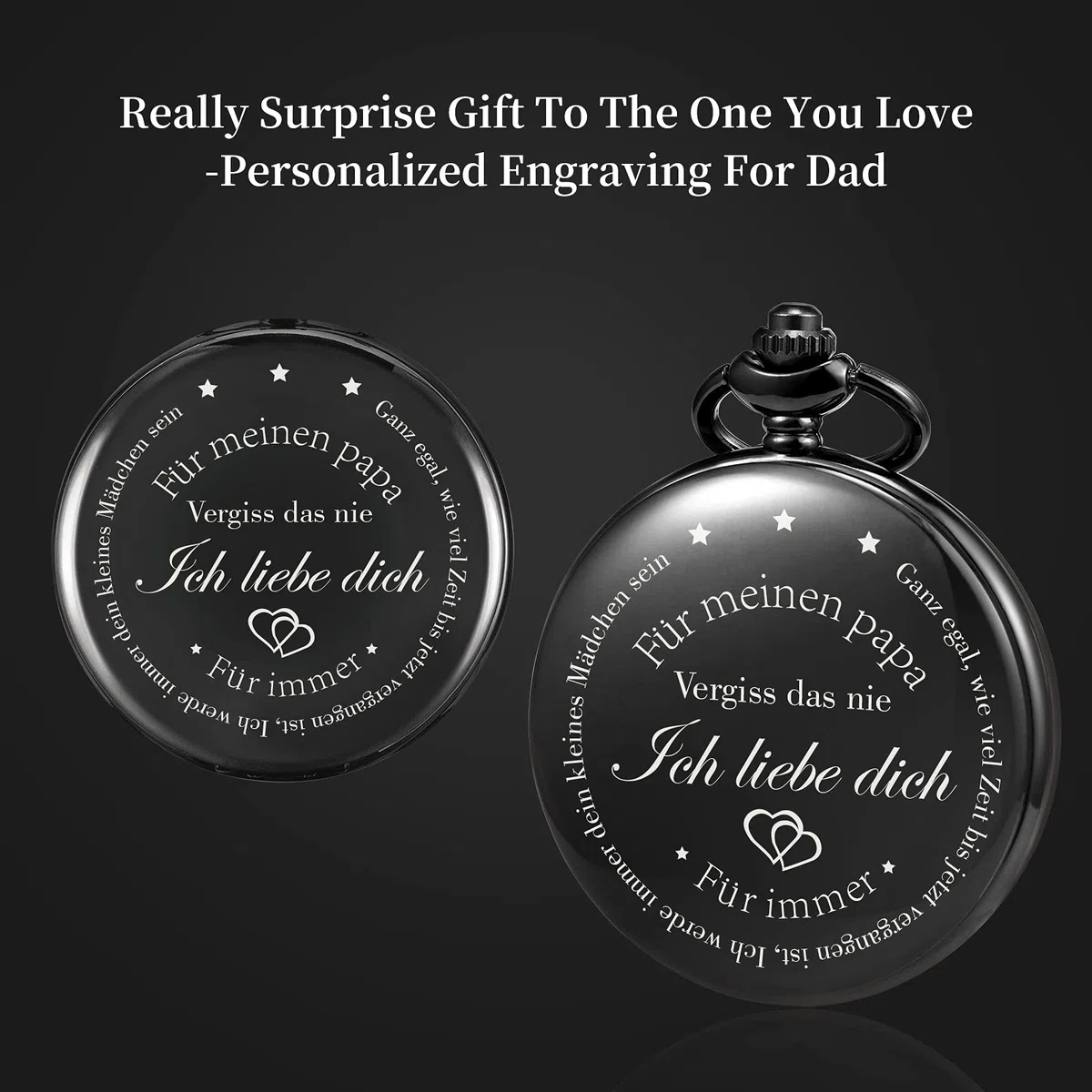 TREEWETO Herren Taschenuhr mit Gravur für den Vater, Vintage, Steampunk-Taschenuhren mit Kette für Herren, Vatertagsgeschenk, schönes Geschenk für Ihren Vater