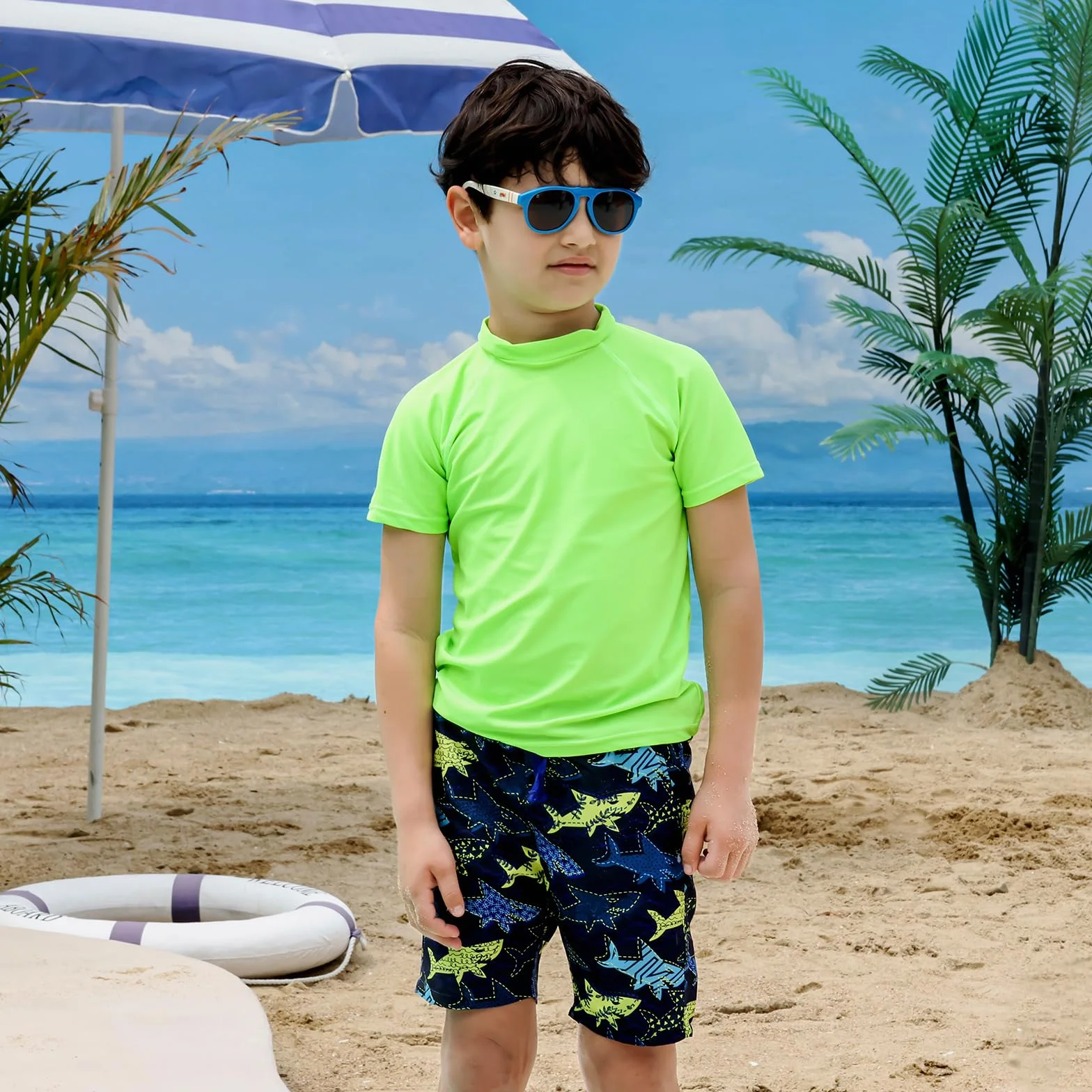 2 Stück Kinder UV Shirt Kurzarm Jungen Badeshirt Schwimmshirt Schnelltrocknend UPF 50+ Sonnenschutz Rash Guard T-Shirt 5~14 Jahre