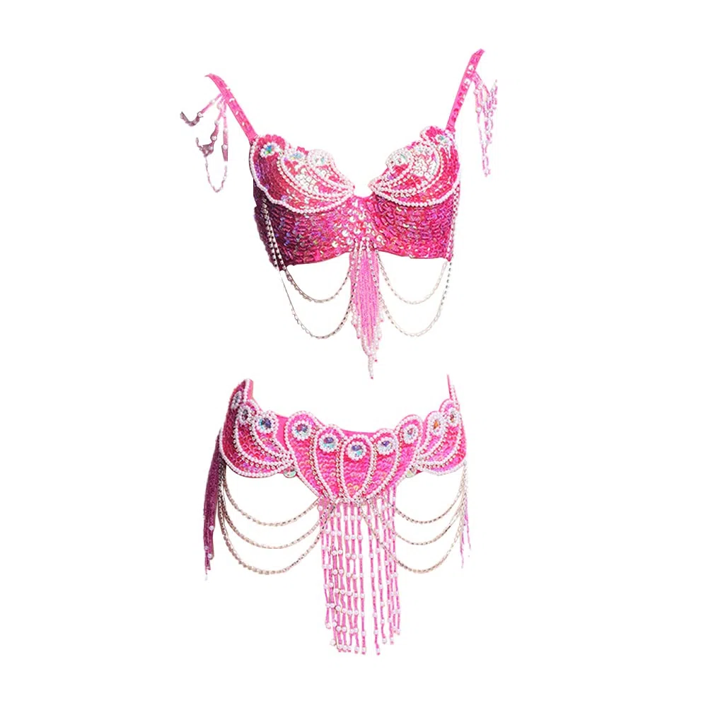 ROYAL SMEELA Gute Qualität und Rabatt Bauchtanz BH Gürtel Damen Bauchtanz Kostüm Set Damen Sexy Flamenco Karneval BH Gürtel Pailletten Tanzkleid