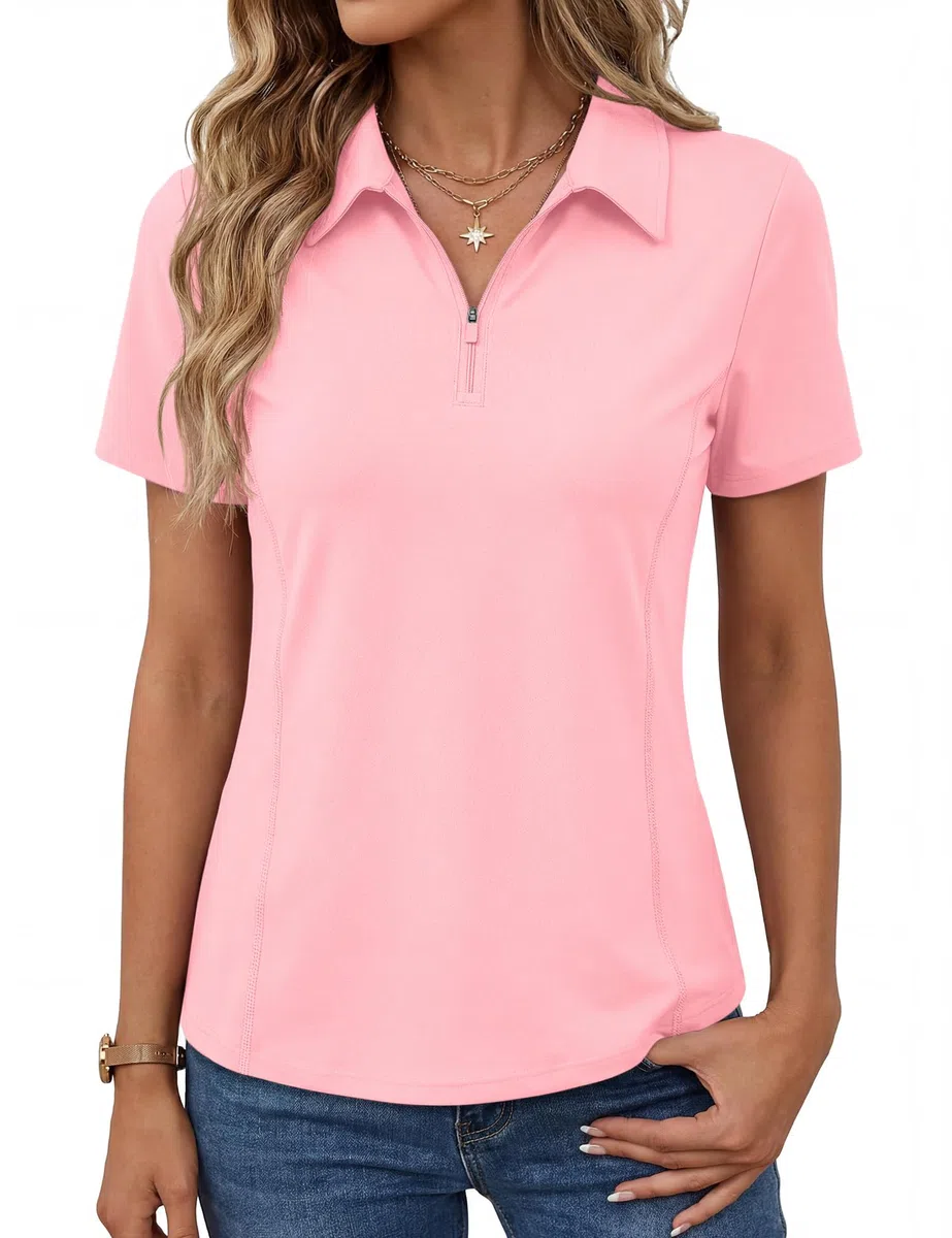 Rapbin Poloshirt Damen T-Shirt Kurzarm Sportshirt Golf Sport Oberteile UPF 50+ Leichtes Atmungsaktiv Fitness Laufshirt Wanderbekleidung mit 1/4 Reißverschluss