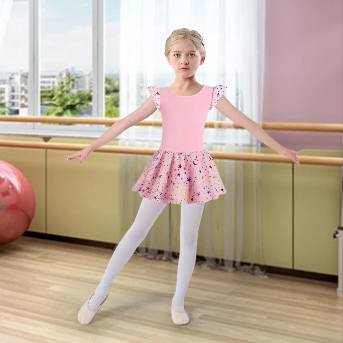 Mädchen Ballet-Leotard Tanz-Tutu-Rock Kleinkind-Tanzoutfit Trainingskleid Kreuzriemen Rücken glänzende Perlen
