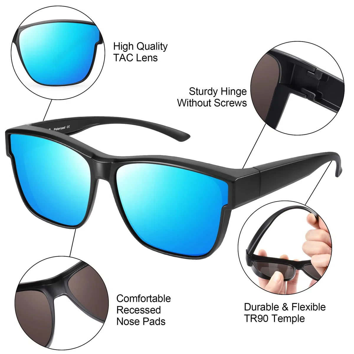 URUMQI Überzieh Sonnenbrille über Normale Brille, Polarisiert Überbrille Sonnenbrille für Brillenträger Damen Herren, Fit over Sunglasses mit UV400 Schutz für Fahren, Angeln Beige Schildpatt Rahmen