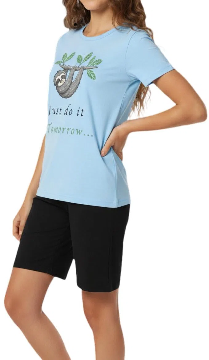 Mädchen Schlafanzug kurz - weicher Single-Jersey aus 100% Baumwolle, mit Motiv Tomorrow... in der Farbe hellblau