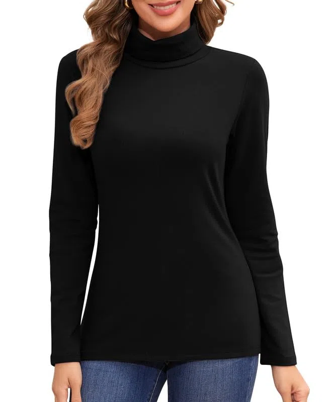 Jiuday Thermo Oberteil Damen Rollkragen Fleece Pullover Thermoshirt Langarm Warme Thermo Unterhemd Gefüttert Langarmshirt Slim Fit Basic Tops Oberbekleidung Drinnen im Winter