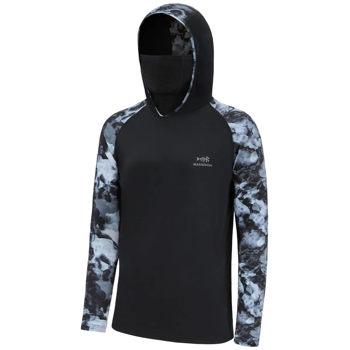 Bassdash Herren T-Shirt UPF 50+ Camouflage Kapuzenpulli mit Maske Langarm-Sonnenschutz Kapuzen zum Fischen und Wandern