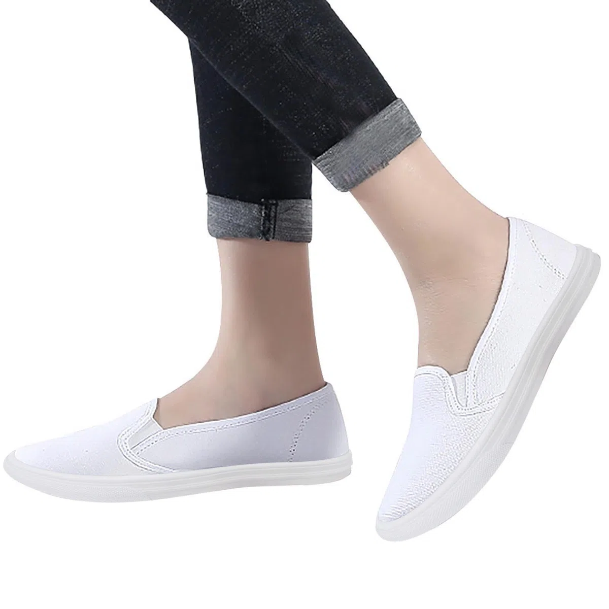 Flache Schuhe für Damen, weite Passform, Segeltuchschuhe, leicht, bequem, lässig, atmungsaktiv, Halbschuhe, ohne Schnürsenkel, modische Stoffschuhe für Damen