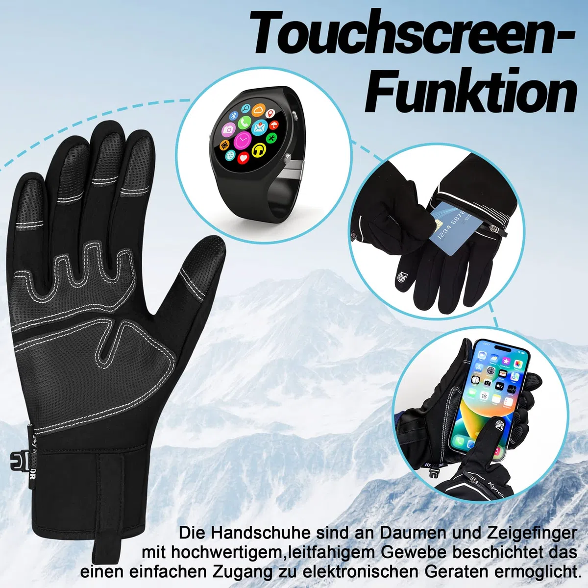 IRYNA Winter Thermo Handschuhe Herren Damen,Fahrradhandschuhe Winddichte Wasserdicht Elastisch rutschfest Touchscreen Handschuhe Radsporthandschue Sporthandschuhe Laufhandschuhe (Schwarz, L)