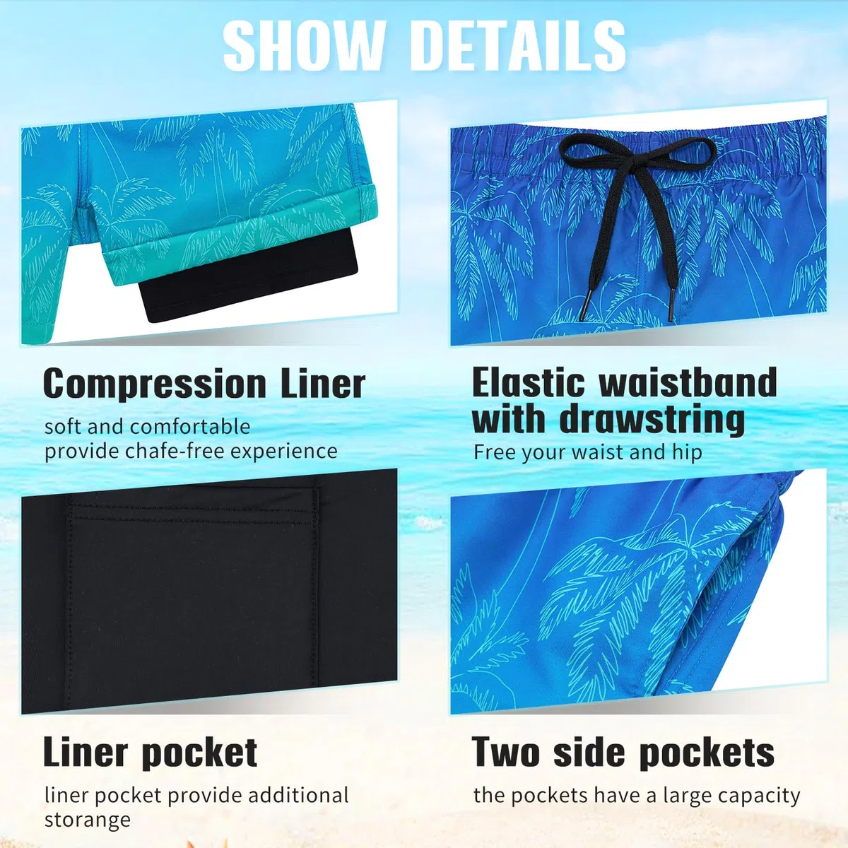 kids4ever Badehose Jungen Kinder Badeshorts mit Kompression Liner 2 in 1 Schnelltrocknend Strandhose Surf Shorts Kurze Schwimmhose 7-18 Jahre