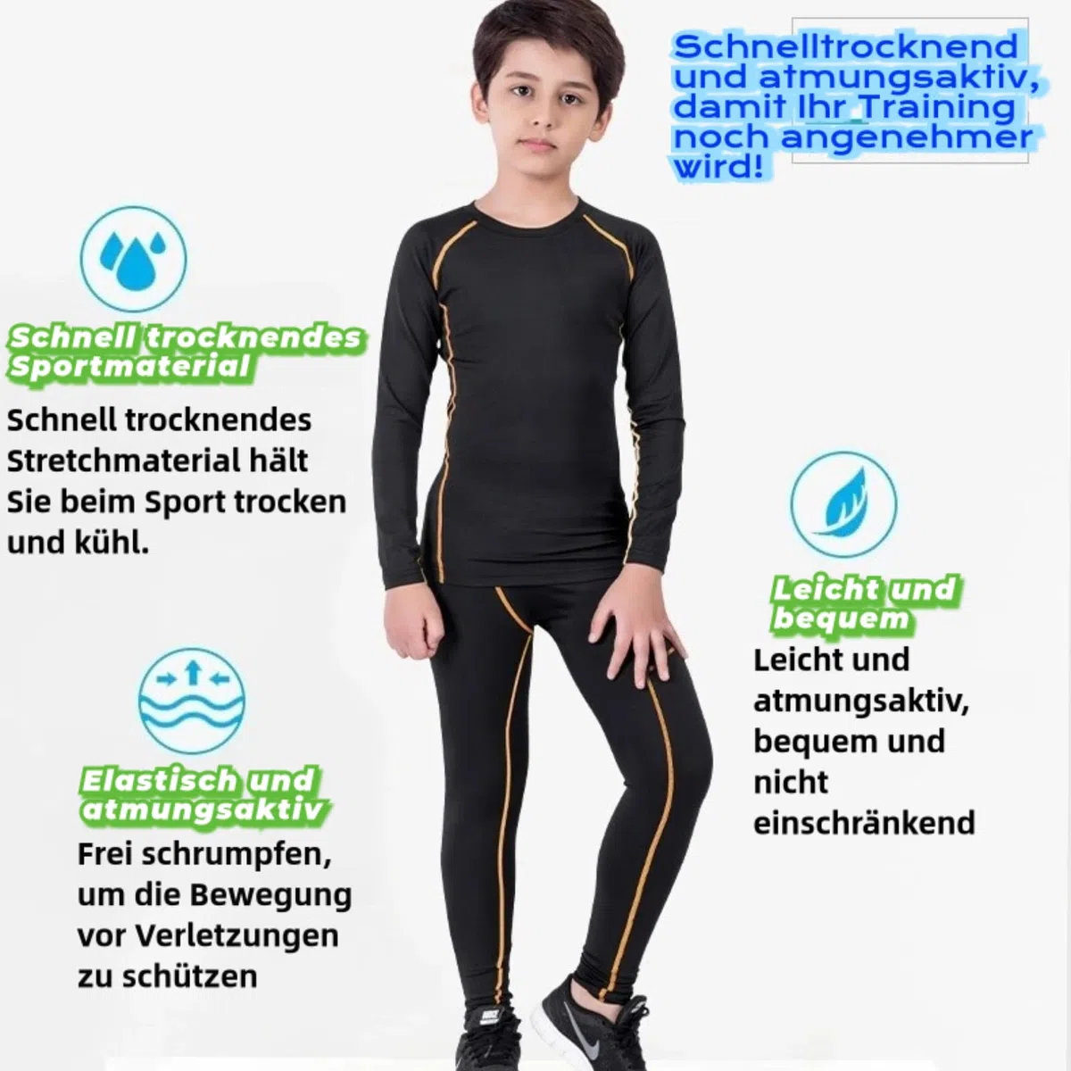 Thermounterwäsche Kinder Fussball Jungen Mädchen 2 Stück Funktionsunterwäsche Set Winter warm Skiunterwäsche Kinder Thermounterhemd + Thermohose Schnell Trockend Atmungsaktiv Sportunterwäsche Set