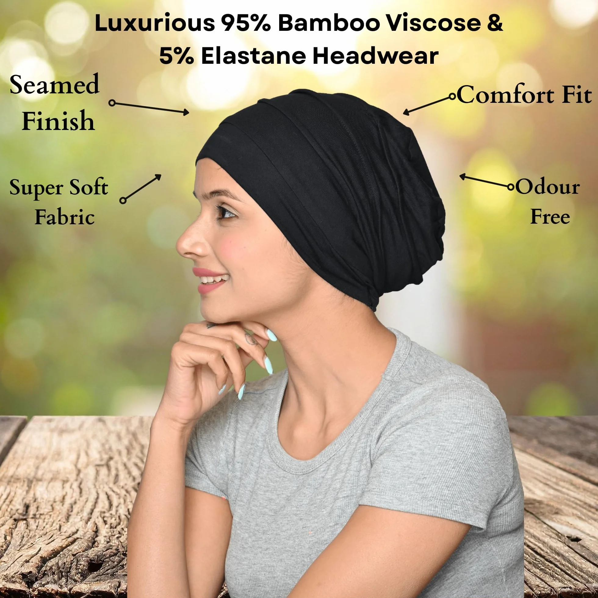 Damen Chemo Bambus Slouchy Snood Beanie Turban Kopfbedeckung Hut für Krebspatienten Haarausfall