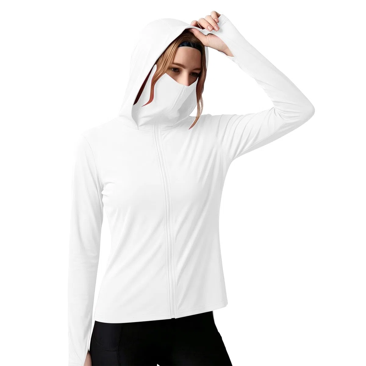 UPF 50+ Sonnenschutz Sommerjacke Damen Sonnenschutz Hoodie Full Zip Laufshirt Langarm Leichte Dünne Sportjacke mit Taschen Schnelltrocknend Trainingsjacke Einfarbig Sportshirt