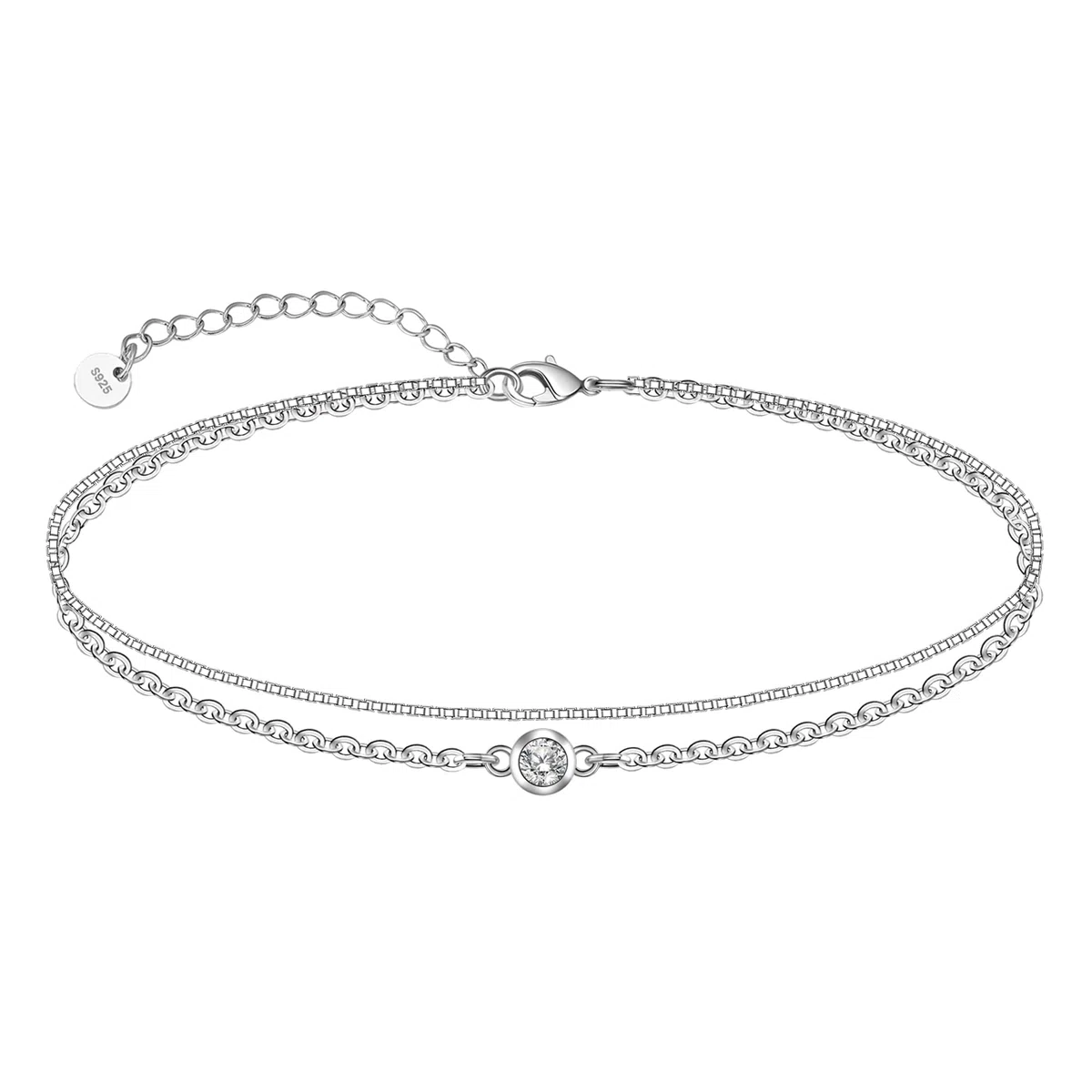 CHIC & ARTSY Damen Fußkettchen Armband 925 Sterling Silber Kette Strand Sandale Barfuß verstellbares Geschenkbox