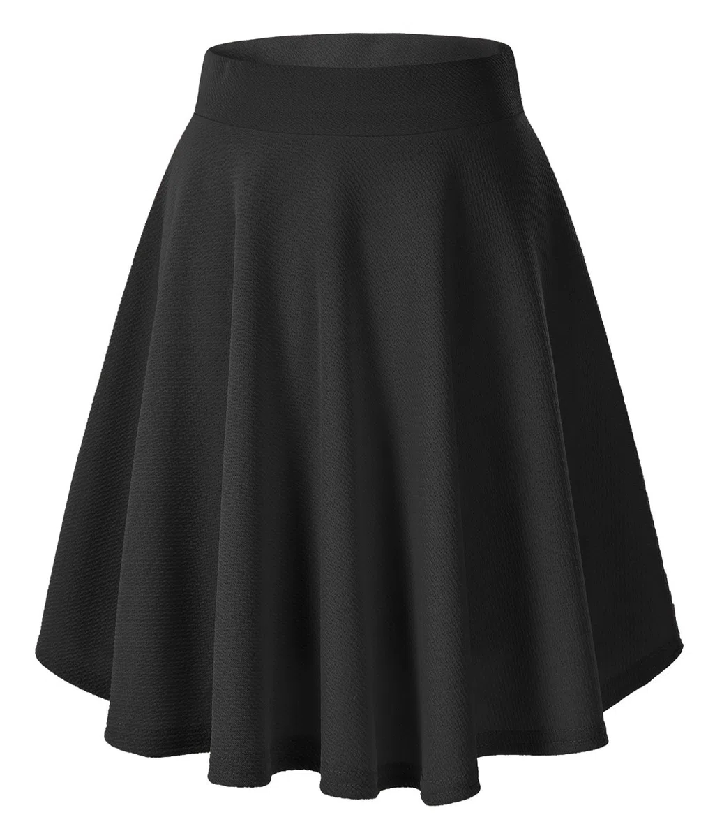 Damen Elegante Elastische Taille Ausgestellte A-Linie Midi Rock Basic Uniform Plissee Skater Röcke